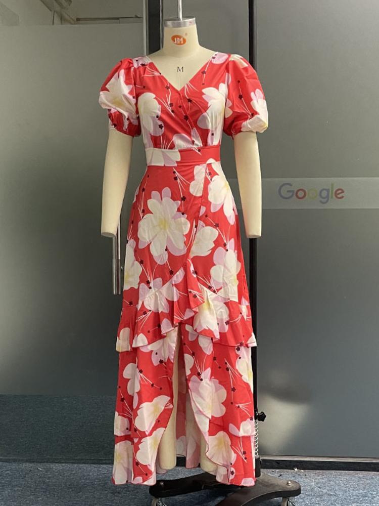 V-Neck Floral Printed Maxi Dress