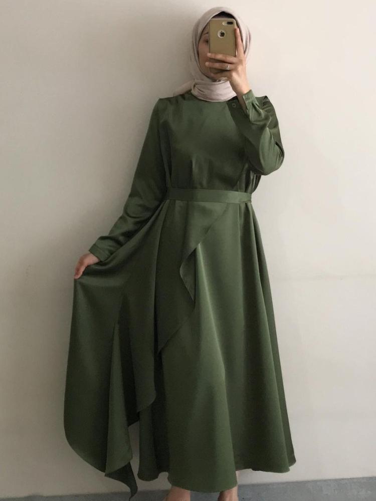 Long-Sleeve Solid Color Ruffled Maxi Dress