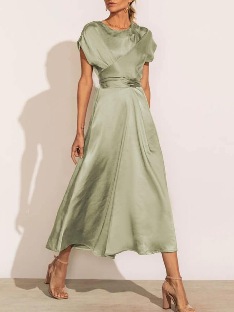 Women's Elegant Strappy Satin Sleeveless Midi Dress