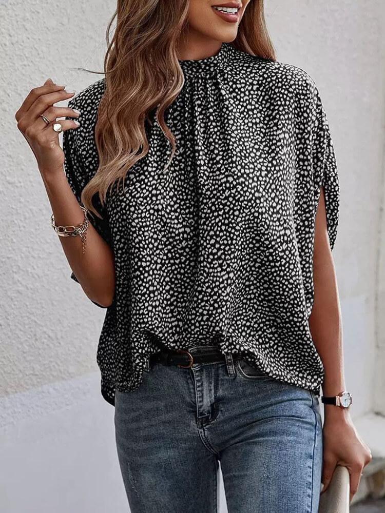 Women's Leopard Print Bat-Sleeve Top