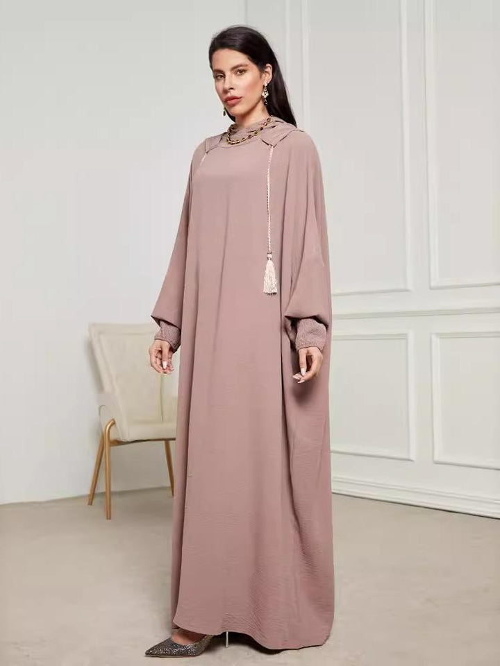 Solid Color Hooded Dress Jalabiya