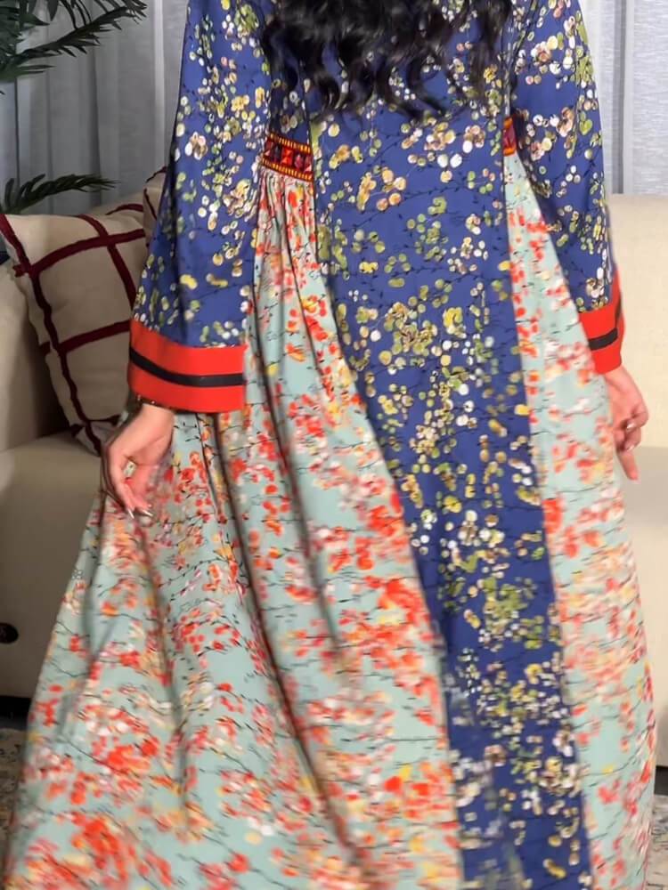 Colorblock Floral Jalabiya Dress