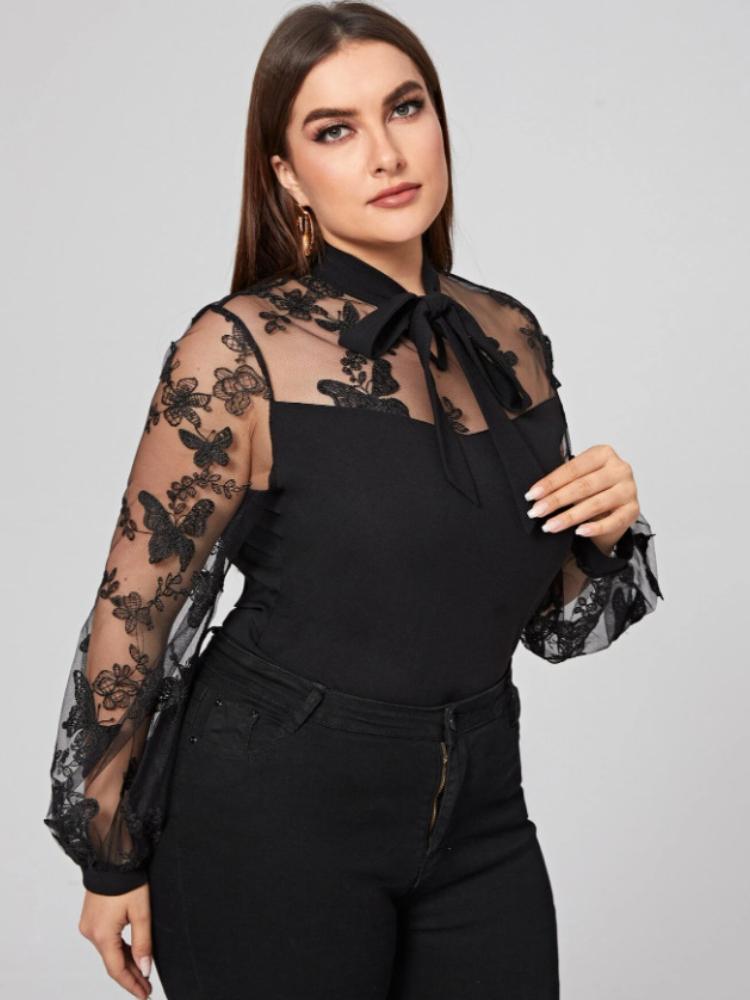 Stitching Long Sleeve Plus Size Tops