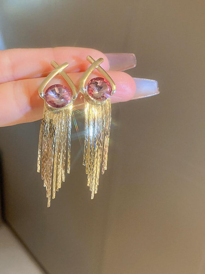 Diamond-encrusted Triangle Tassel Earrings