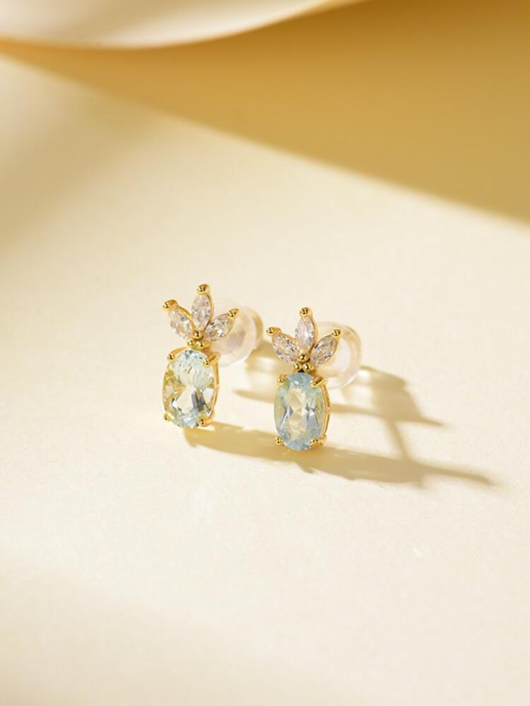 Women's 925 Silver Aquamarine Pineapple Shape Stud Earrings