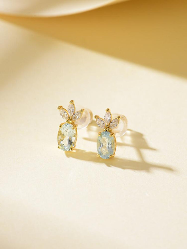 Women's 925 Silver Aquamarine Pineapple Shape Stud Earrings