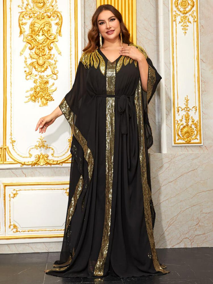 Wing-Shaped Sequined V-Neck Cape Evening Dress