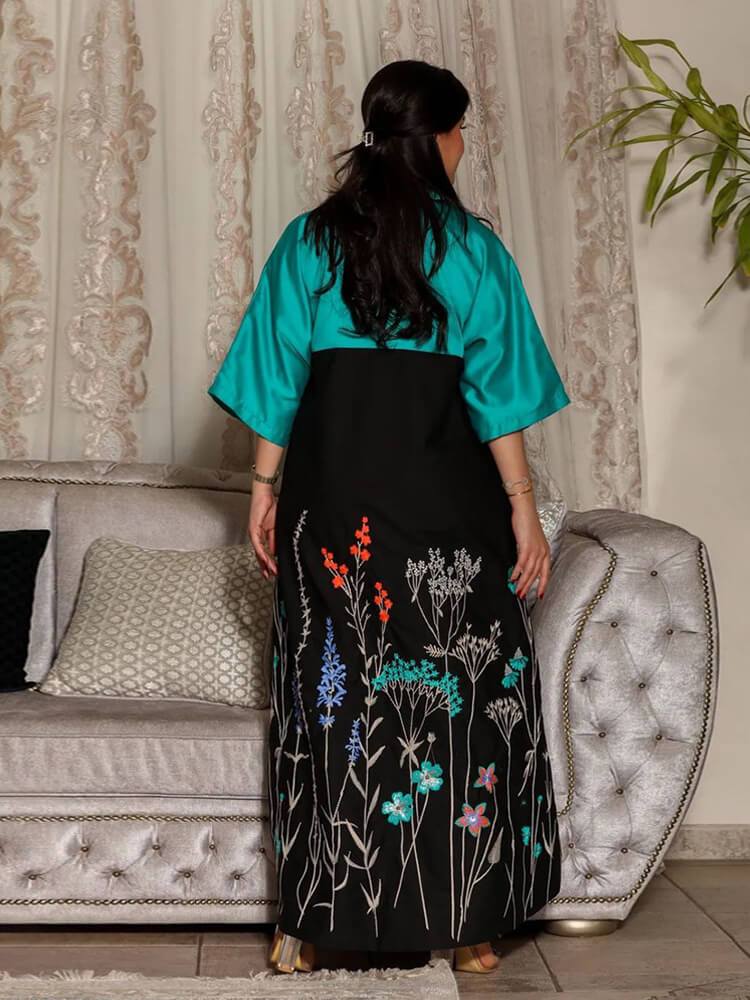 Floral Printed Contrast Robe Dress Jalabiya