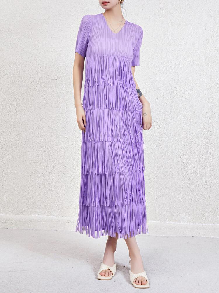 Women's Solid Color Fringed Lace-Up Dress