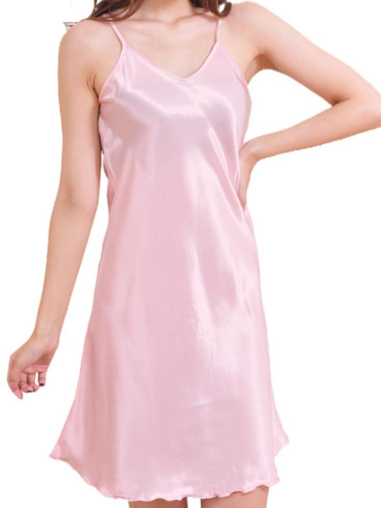 V-Neck Solid Color Halter Night Dress