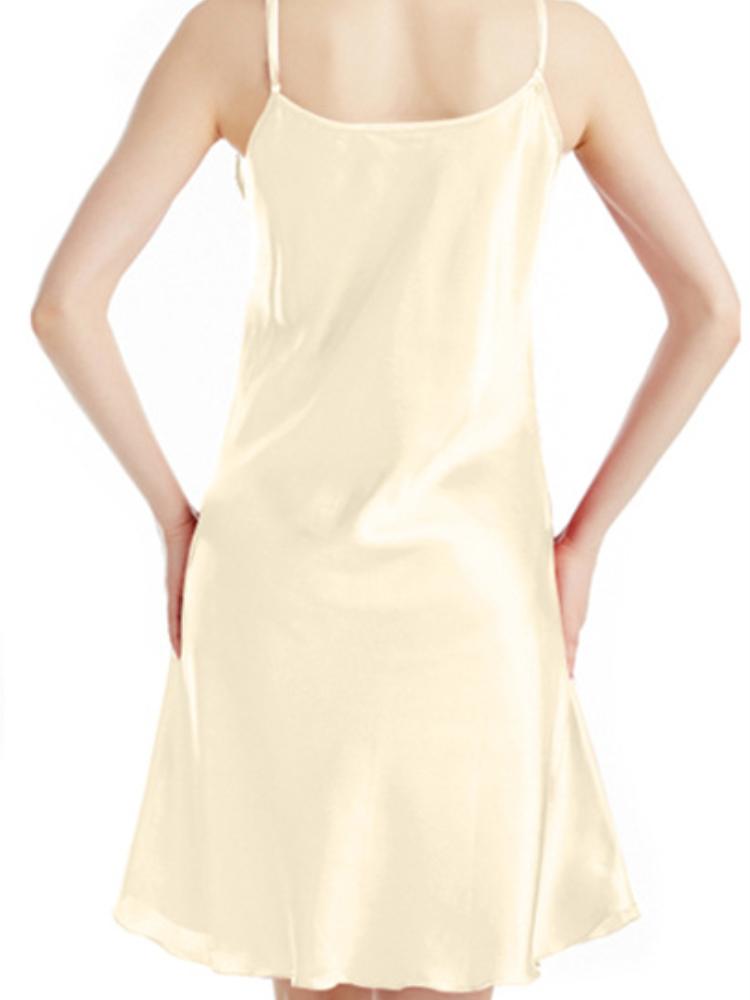 V-Neck Solid Color Halter Night Dress