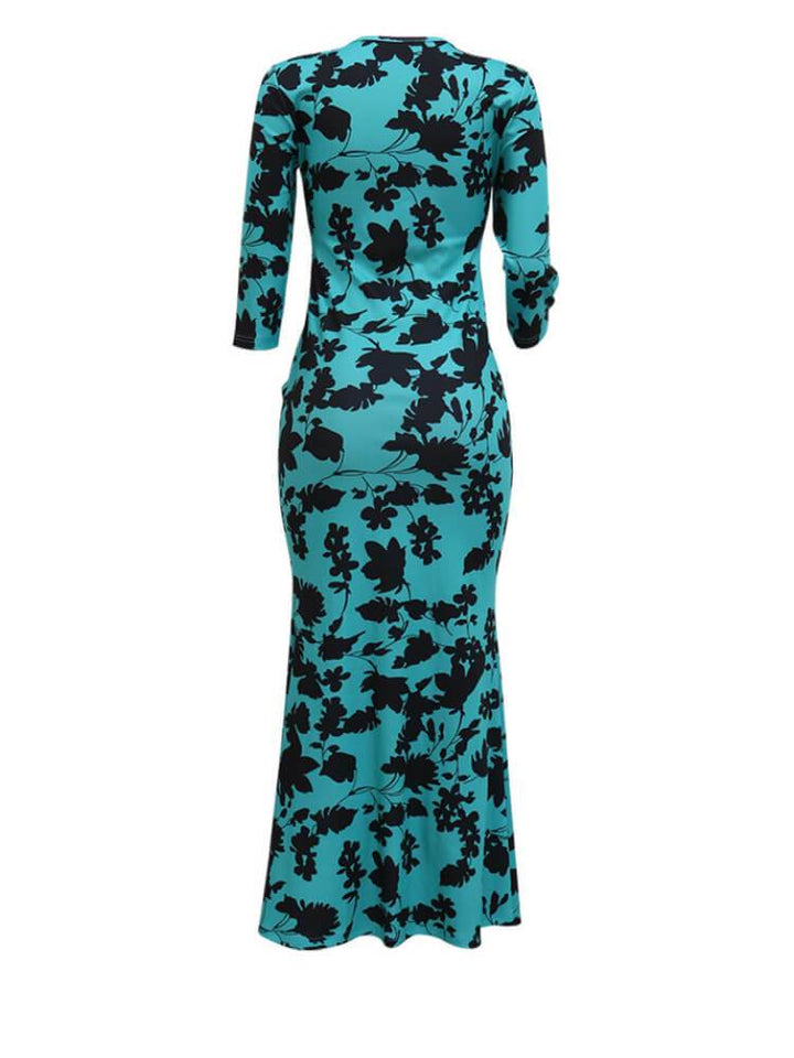 Skinny Printed Rhinestones Fishtail Dress Kaftan