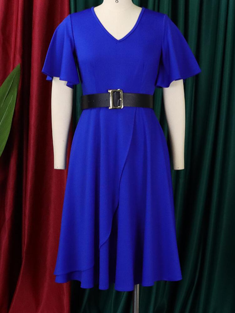 Women's Bell Sleeve Solid Color Dress (Without Brooch)