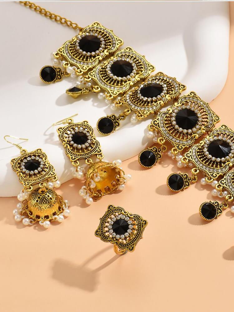 Women's Jewel Necklace Earrings Ring Set
