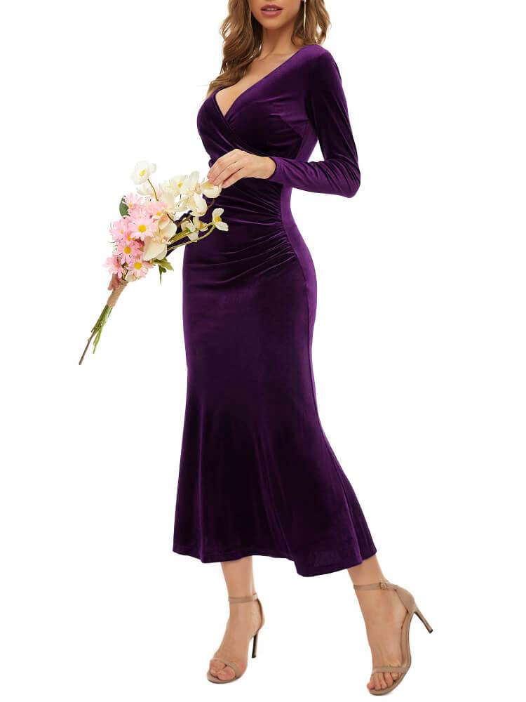 Women's V-Neck Slim Fit Dress Velvet Dress
