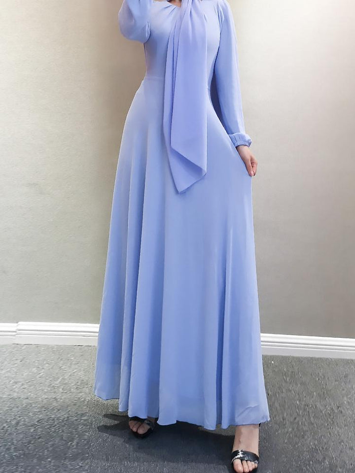 Solid Color Lace-Up Chiffon Maxi Dress