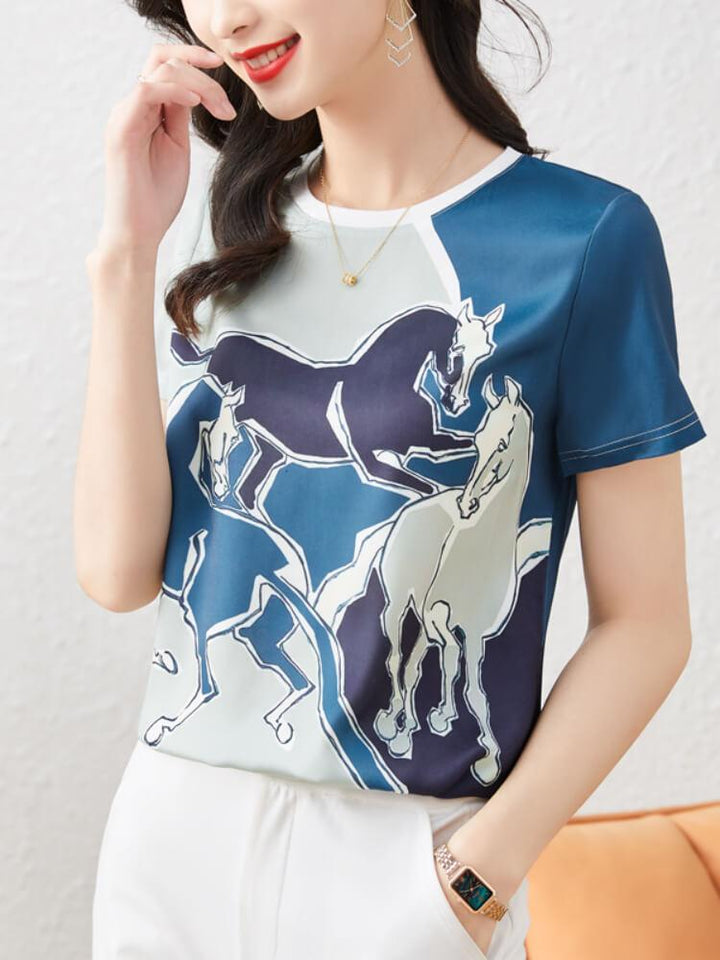 Women's Short-Sleeve Printed Silk T-Shirt
