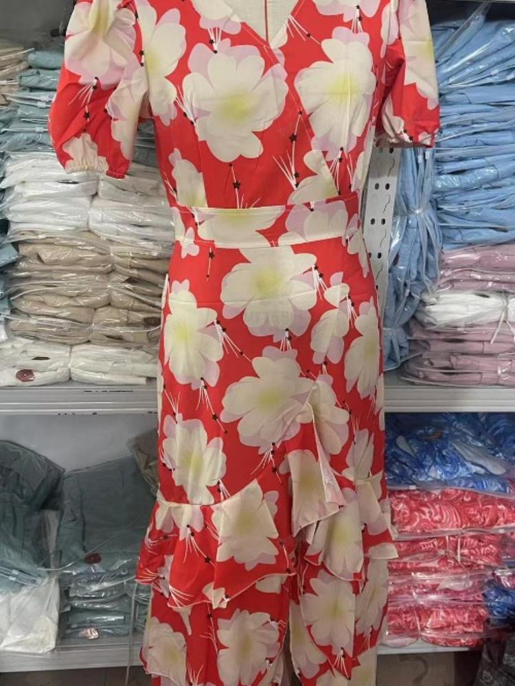 V-Neck Floral Printed Maxi Dress