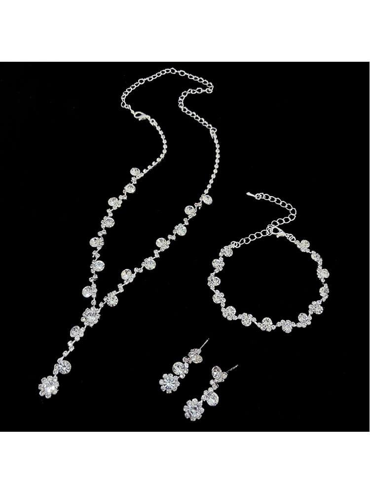 Diamond Flower Tassel Necklace Set Three-piece Set