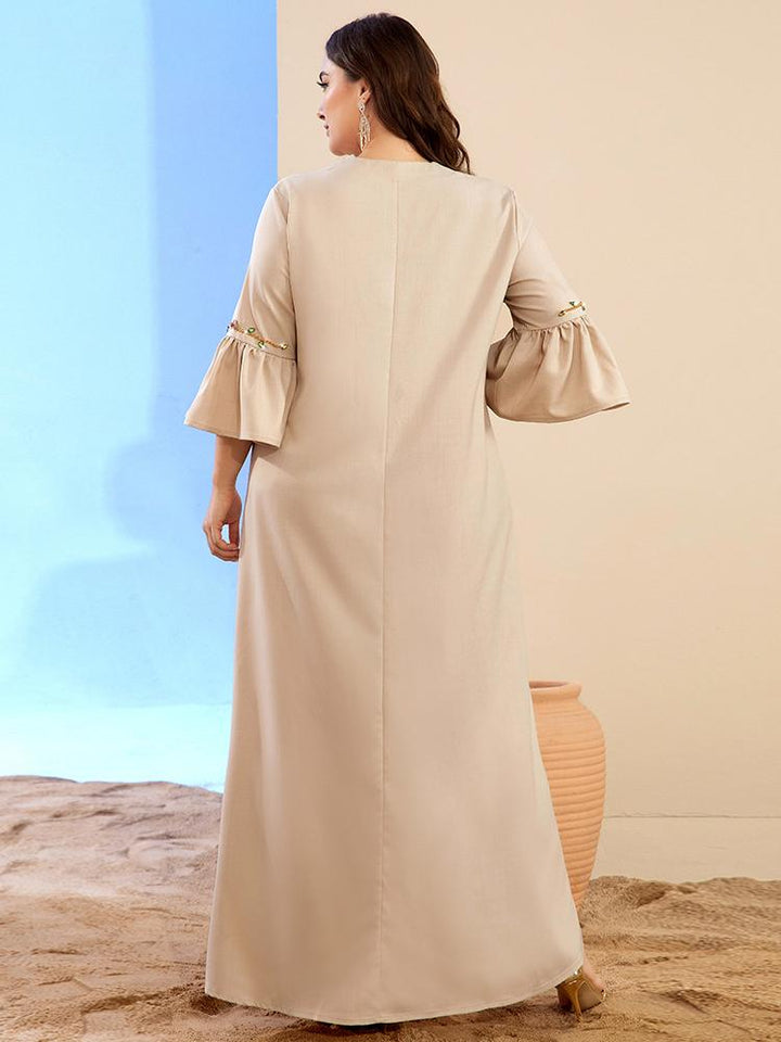 Plus Size V-Neck Bell Sleeve Maxi Dress