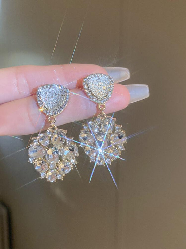 Women's Silver Pin Diamond Crystal Love Earrings