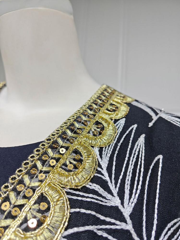 Mesh Embroidery Golden Color Ribbon Dress Sets