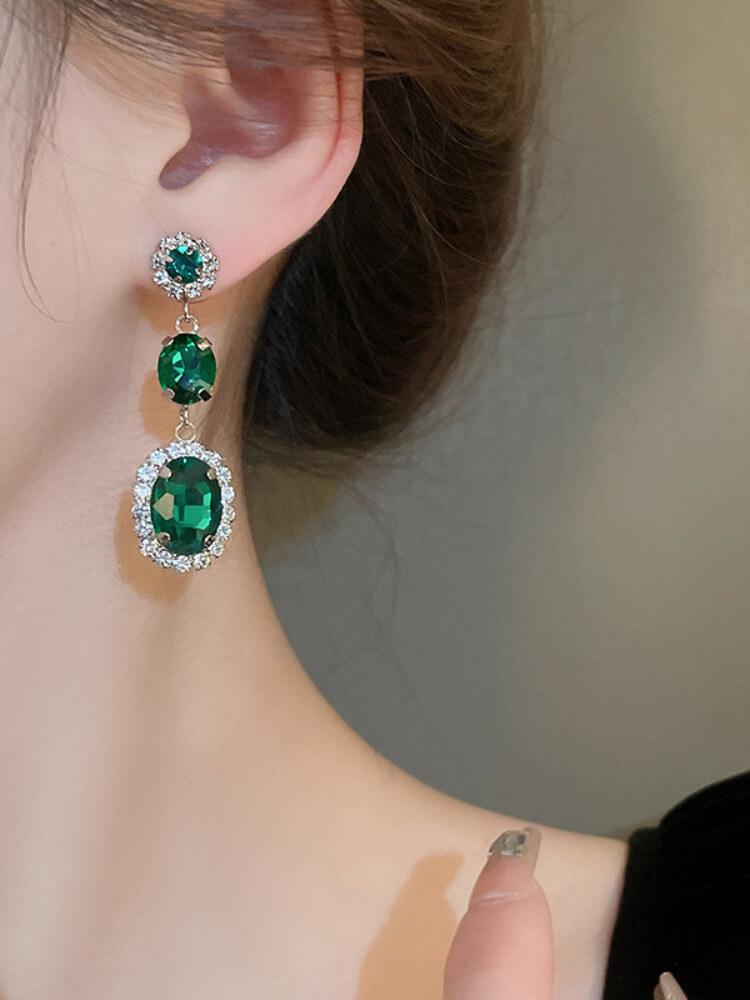 Silver Pin Diamond Necklace Earrings Set