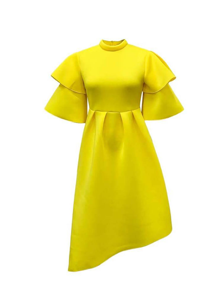 Women's Double-Layer Ruffle Sleeve Solid Color Dress