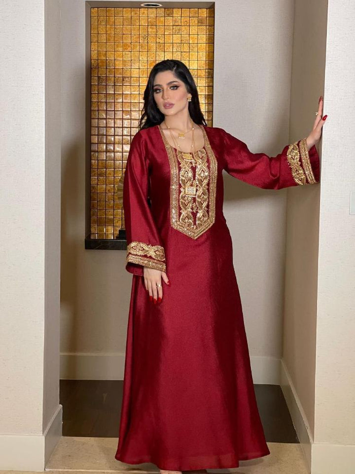 Women's Elegant Gold Sequin Maxi Gown Jalabiya