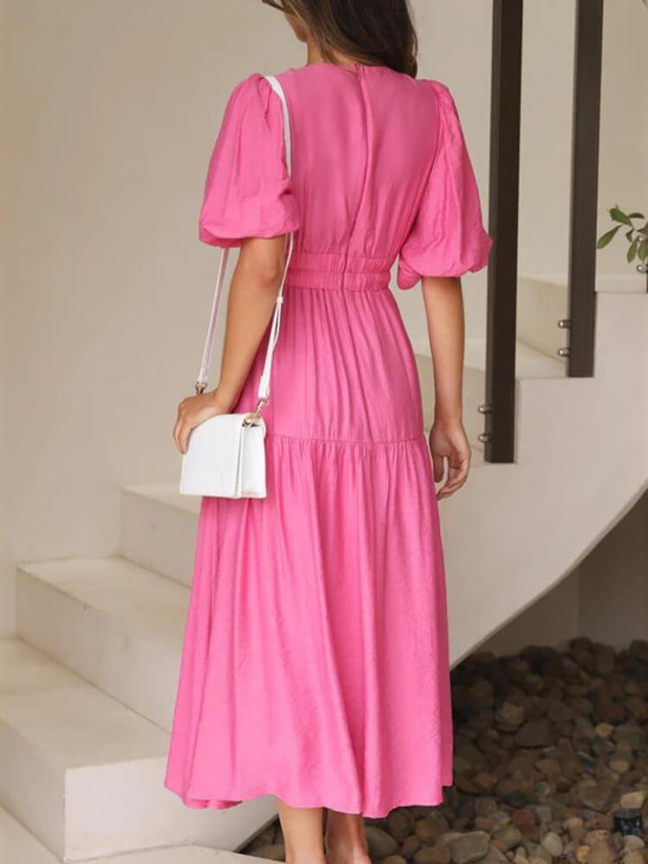 Elegant Solid Color V-Neck Midi Dress