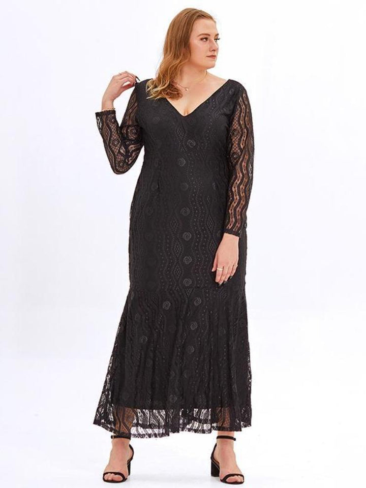 Lace Long Sleeve Plus Size Evening Dress