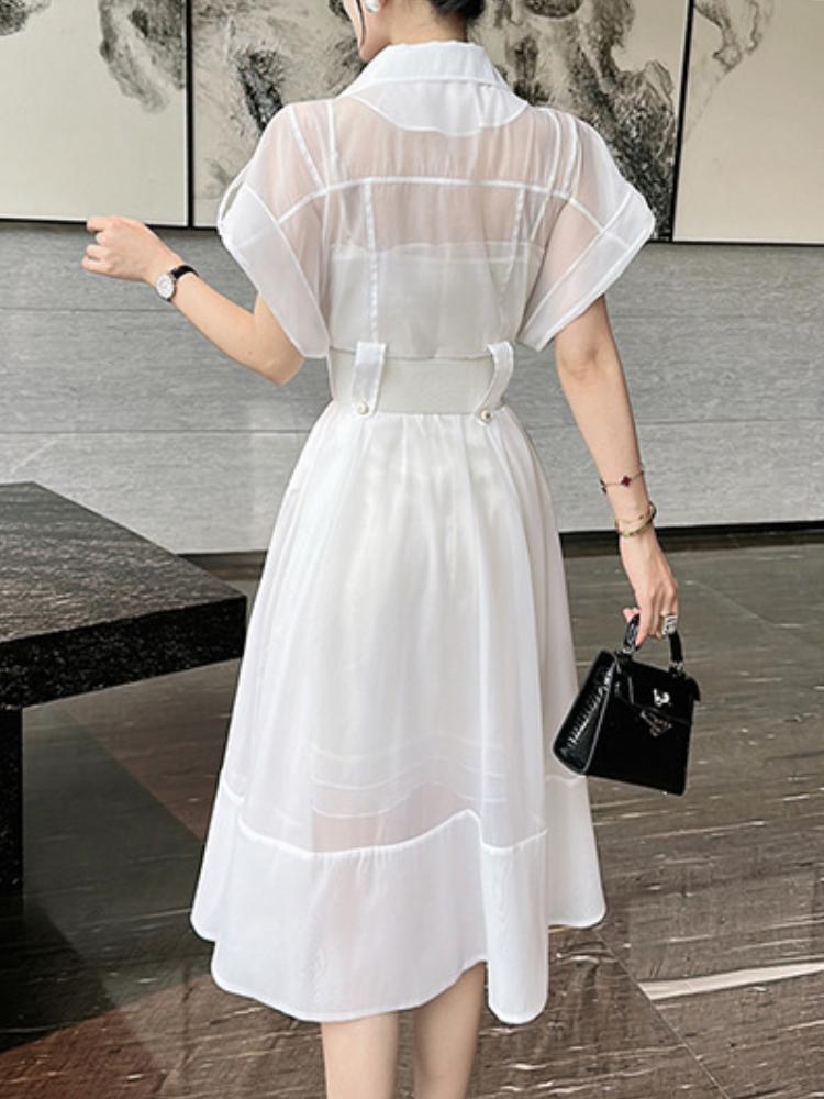 Elegant Solid Color Tight Waist Midi Dress