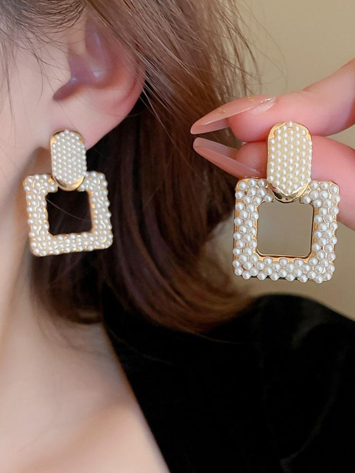 Geometric Square Pearl Earrings