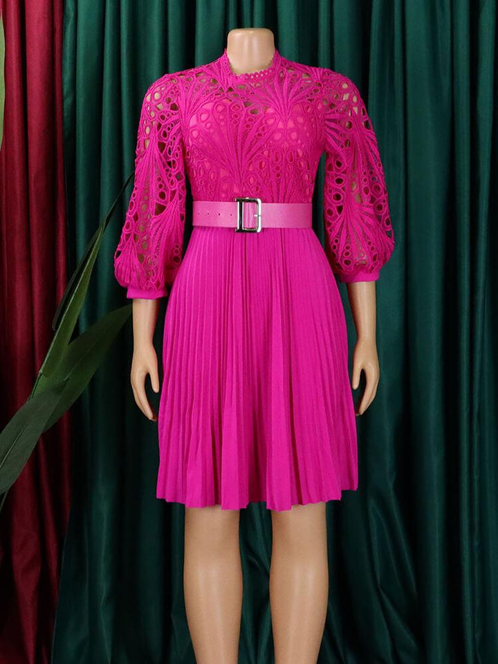 Women's Lace Crochet Cut-Out Pleated Dress