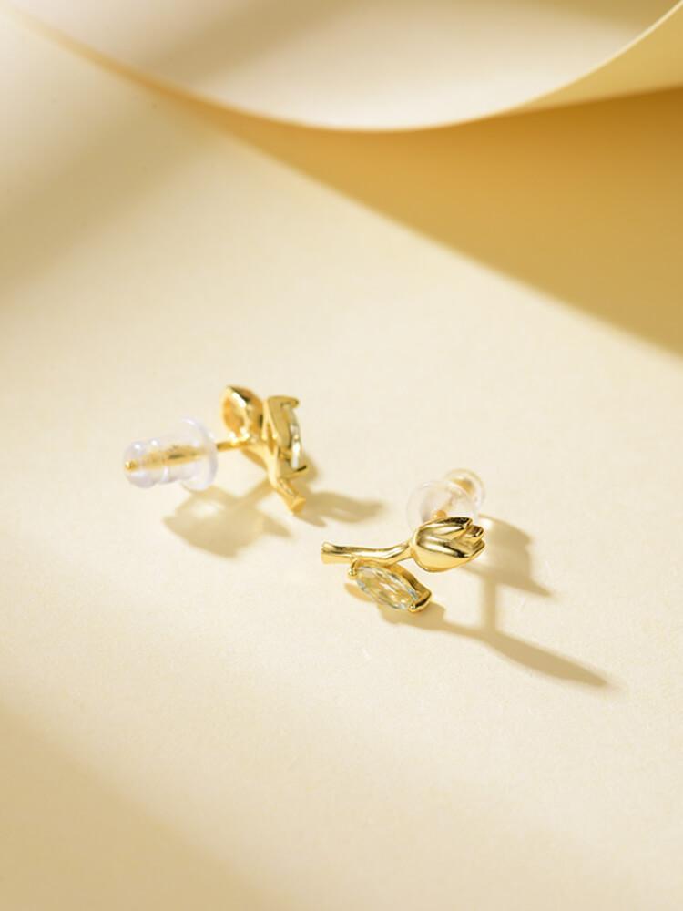 925 Silver Aquamarine Flower Stud Earrings