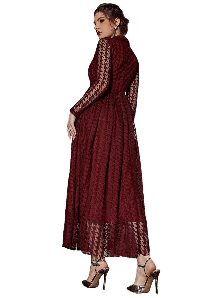 Houndstooth Pattern Turndown Collar Madi Dress