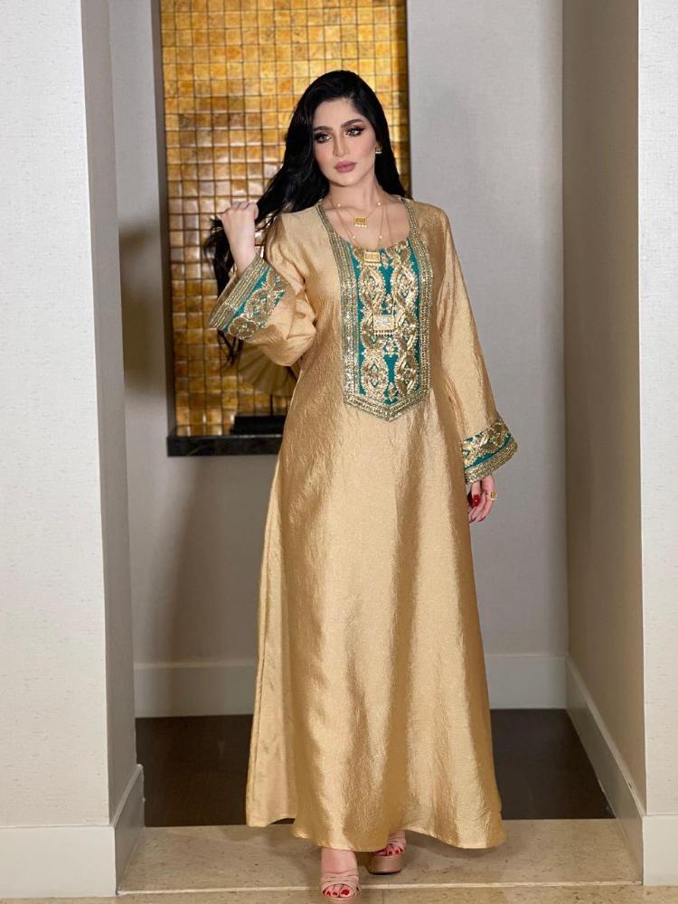 Women's Elegant Gold Sequin Maxi Gown Jalabiya