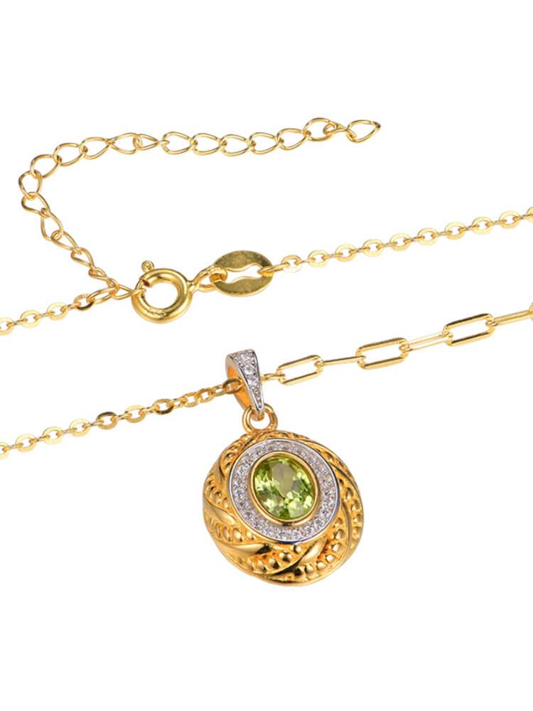 925 Silver Zircon Olivine Chain Necklace