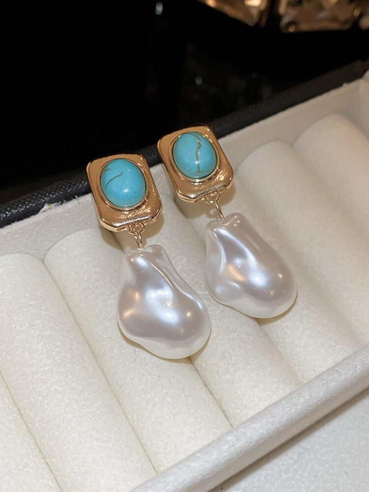 Pearl Square Oval Turquoise Earrings