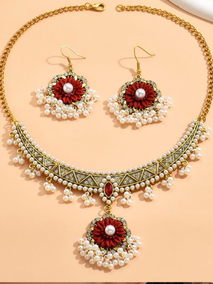 Pearl Vintage Tassel Collarbone Necklace Earrings Set