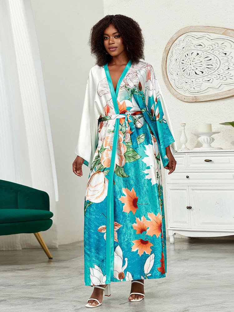 Floral Print Gown Loose Vacation Cardigan