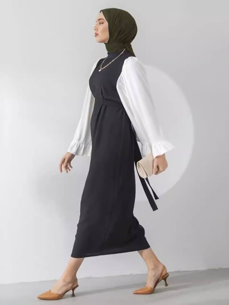 Bell Sleeve Tight Waist Maxi Dress(WithoutHijab)