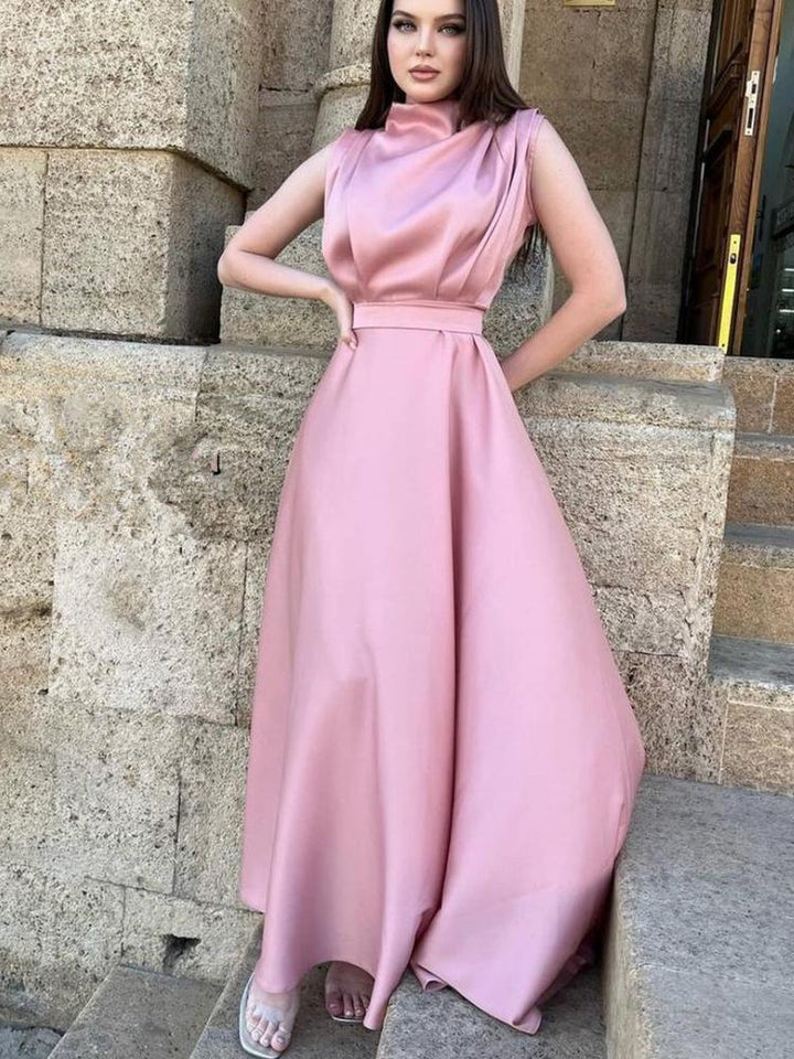 Elegant Sleeveless Stand Collar Maxi Dress