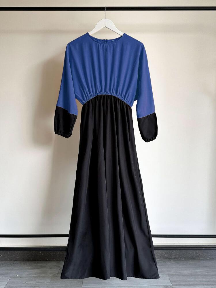 Long Sleeve Colorblock Waisted Dress