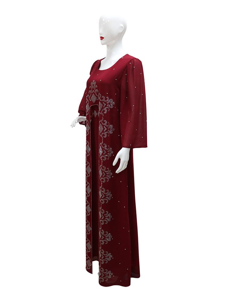 Fashionable Rhinestones Fake Two Piece Dress Chiffon Kaftan