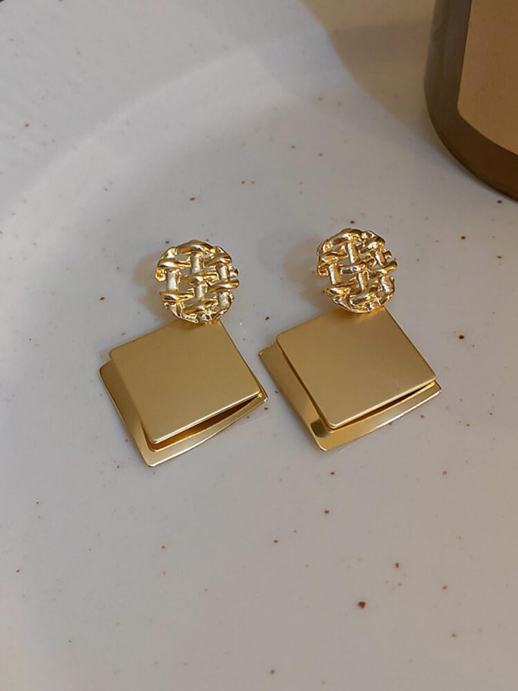 Geometric Square Sequin Metal Earrings