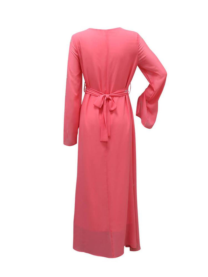 V-Neck Rhinestone Robe Dress Turban Set