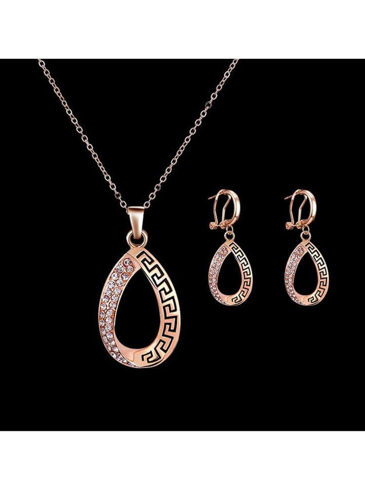 Rose Gold Hollow Earrings Necklace Jewelry Set