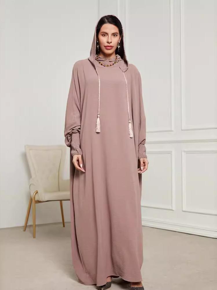Solid Color Hooded Dress Jalabiya