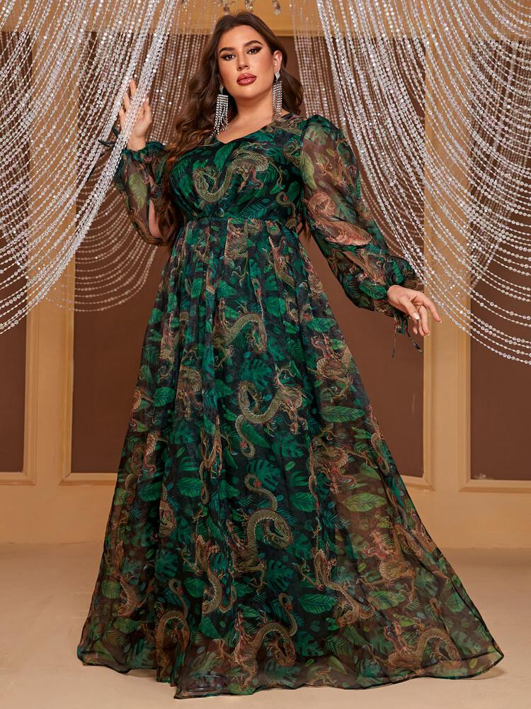 Plus Size Chiffon Elegant Printed Maxi Dress